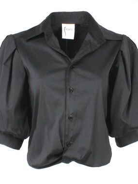 Finley Bomba Black Poplin Twist Puff-Sleeve Ladies Button-Down Top - Size XS